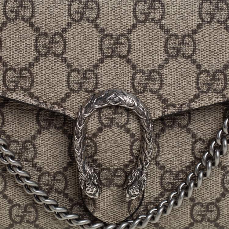 Pre Owned Gucci Beige/Ebony GG Supreme Dionysus Wallet On Chain