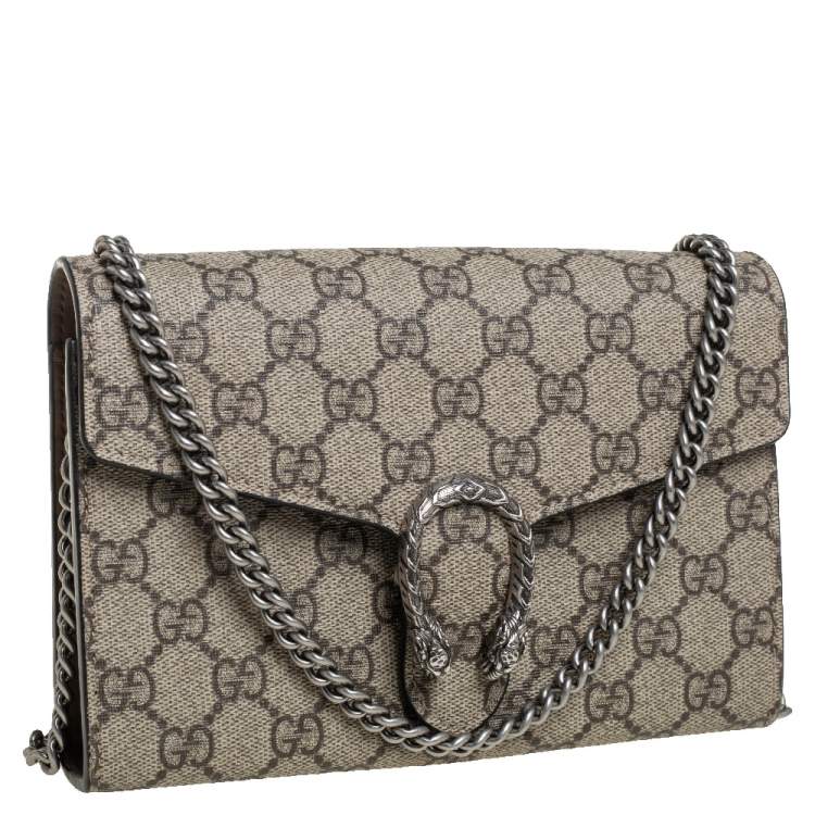 Pre Owned Gucci Beige/Ebony GG Supreme Dionysus Wallet On Chain