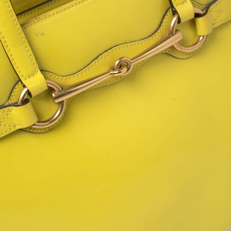 Pre Owned Gucci Yellow Patent Leather Medium Bright Bit Tote