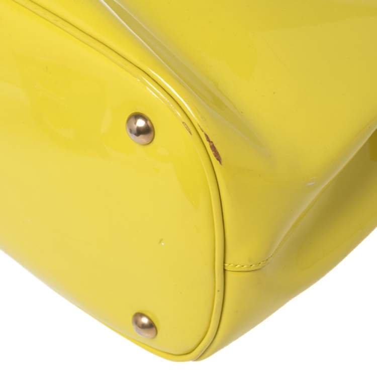 Pre Owned Gucci Yellow Patent Leather Medium Bright Bit Tote