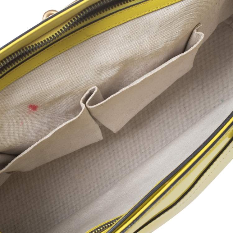 Pre Owned Gucci Yellow Patent Leather Medium Bright Bit Tote