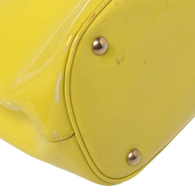 Pre Owned Gucci Yellow Patent Leather Medium Bright Bit Tote