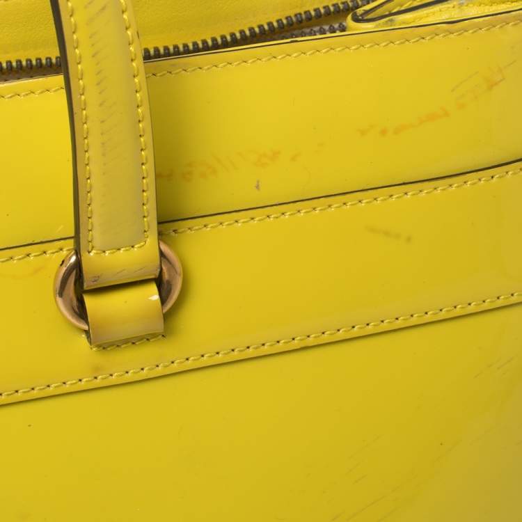 Pre Owned Gucci Yellow Patent Leather Medium Bright Bit Tote
