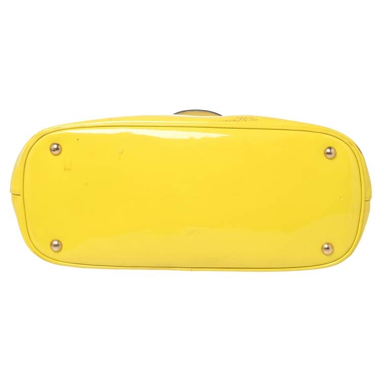 Pre Owned Gucci Yellow Patent Leather Medium Bright Bit Tote