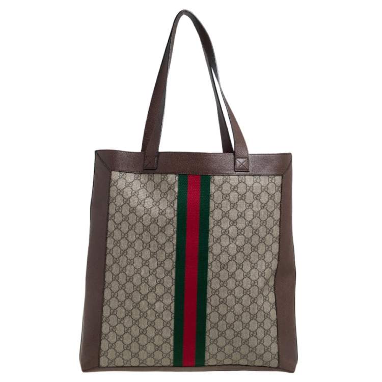 Pre Owned Gucci Beige/Ebony GG Supreme and Leather Large Ophidia Tote