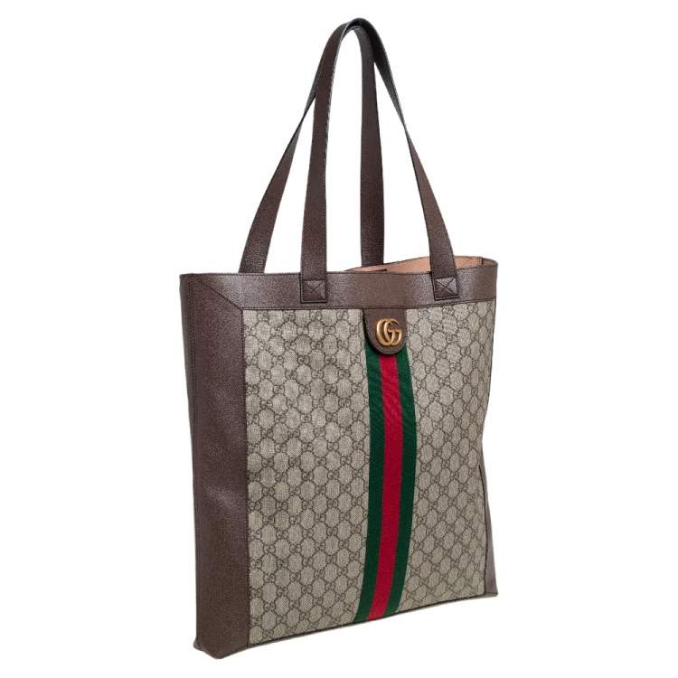 Pre Owned Gucci Beige/Ebony GG Supreme and Leather Large Ophidia Tote