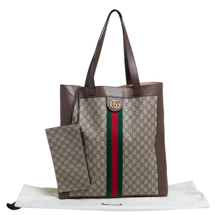 Pre Owned Gucci Beige/Ebony GG Supreme and Leather Large Ophidia Tote