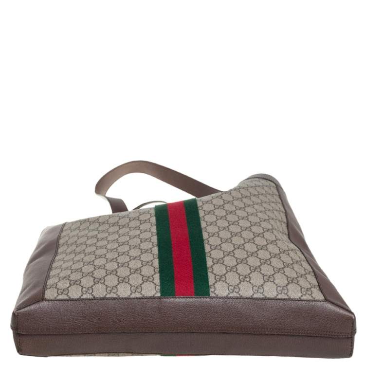 Pre Owned Gucci Beige/Ebony GG Supreme and Leather Large Ophidia Tote