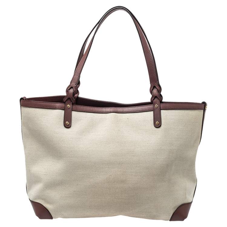 Pre Owned Gucci Brown/Beige Canvas and Leather Medium Craft Tote