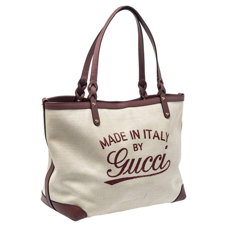 Pre Owned Gucci Brown/Beige Canvas and Leather Medium Craft Tote