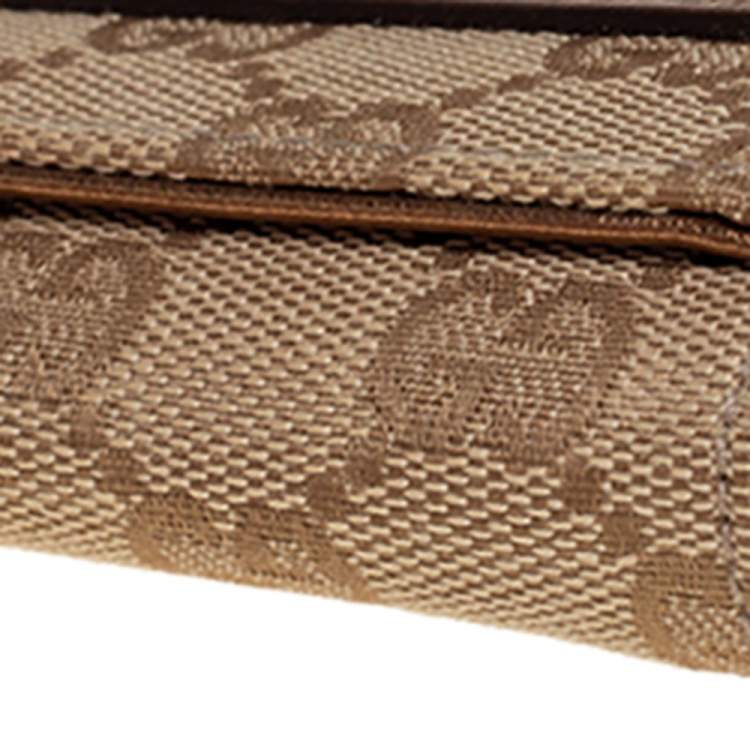 Pre Owned Gucci Beige/Gold GG Canvas and Leather Continental Wallet