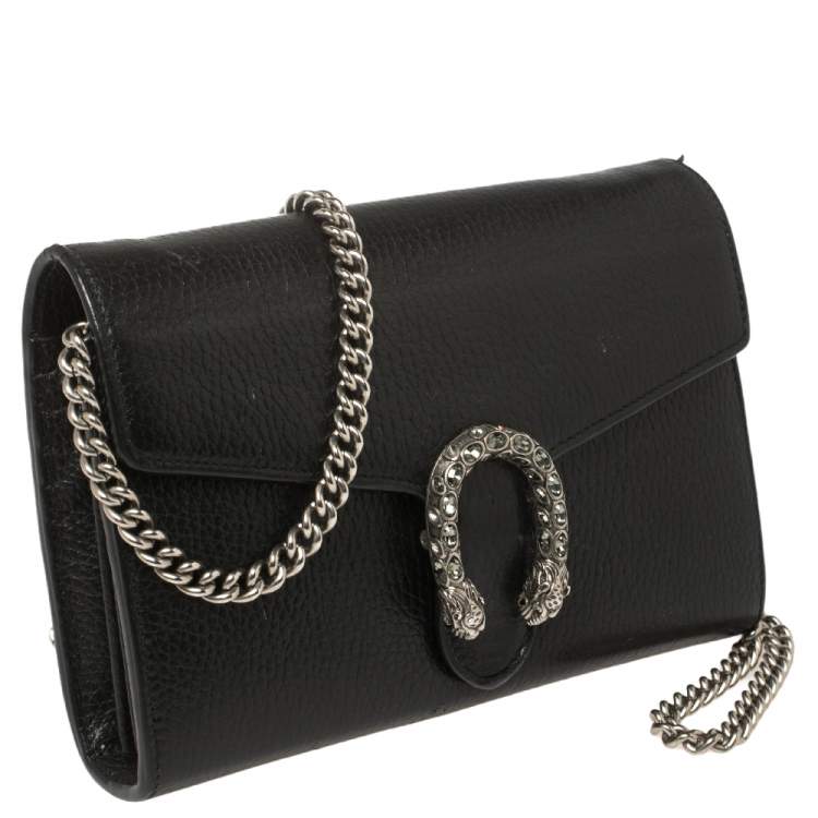 Pre Owned Gucci Black Leather Dionysus Wallet On Chain