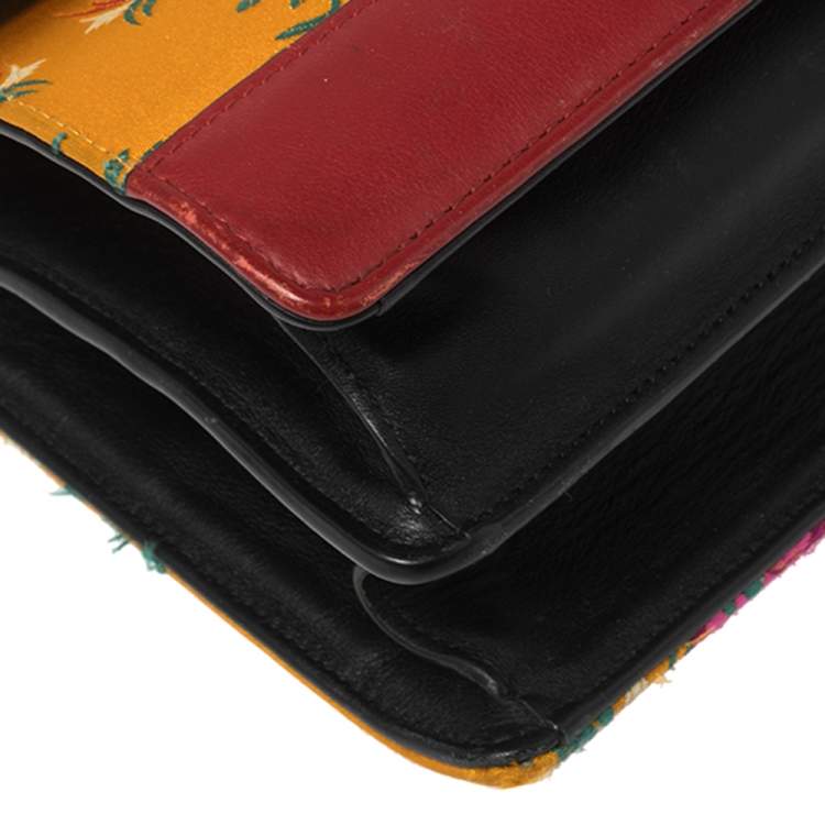 Pre Owned Gucci Multicolor Tokyo Embroidered Satin and Leather Medium Dionysus Bamboo Top Handle Bag