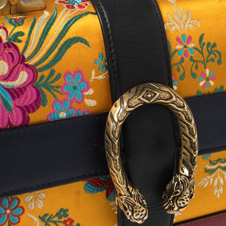 Pre Owned Gucci Multicolor Tokyo Embroidered Satin and Leather Medium Dionysus Bamboo Top Handle Bag