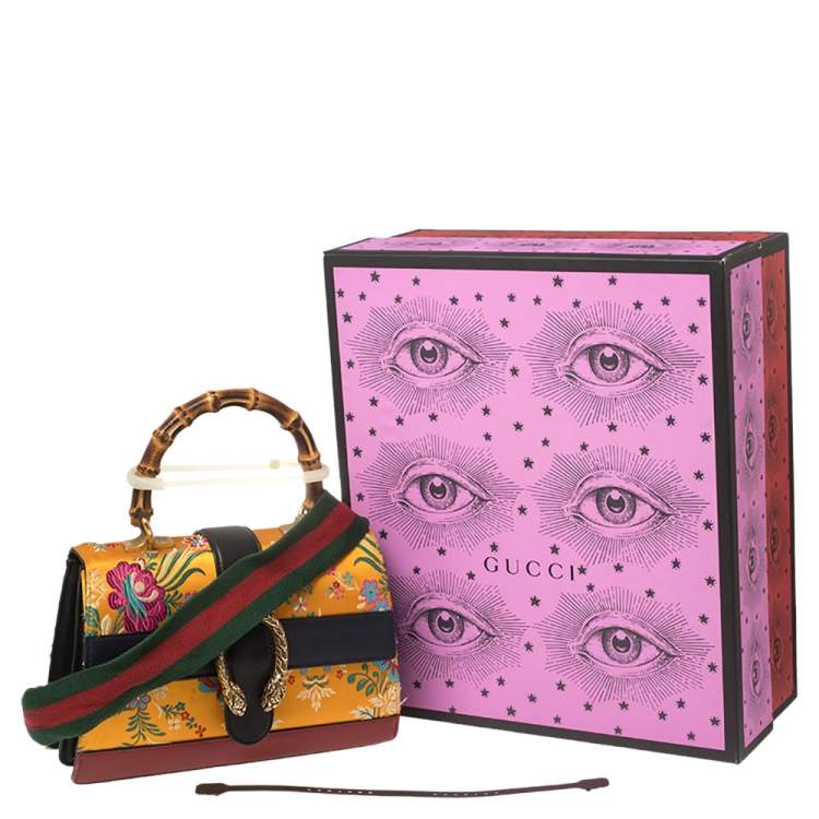 Pre Owned Gucci Multicolor Tokyo Embroidered Satin and Leather Medium Dionysus Bamboo Top Handle Bag