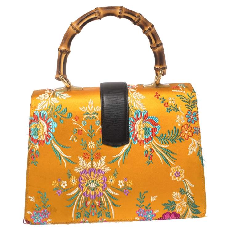 Pre Owned Gucci Multicolor Tokyo Embroidered Satin and Leather Medium Dionysus Bamboo Top Handle Bag