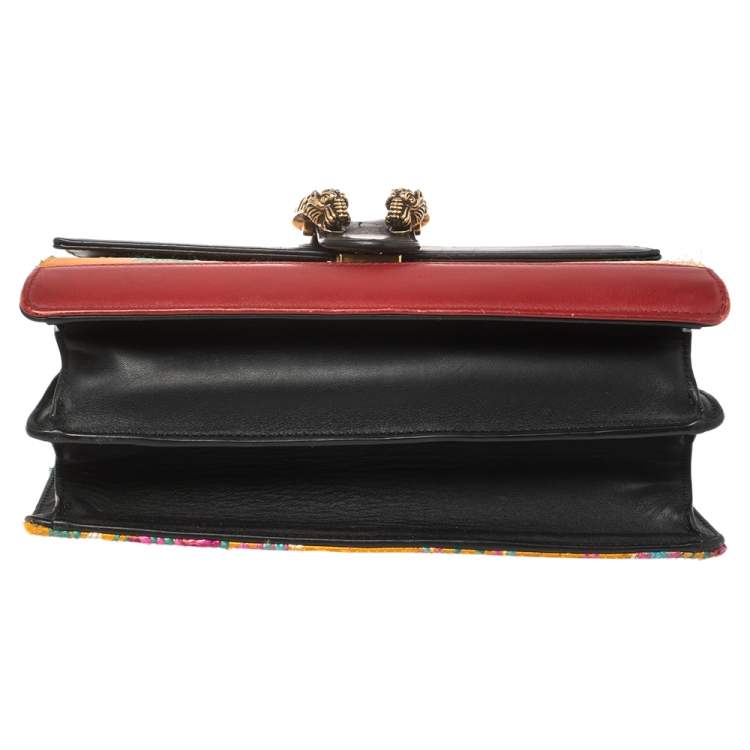 Pre Owned Gucci Multicolor Tokyo Embroidered Satin and Leather Medium Dionysus Bamboo Top Handle Bag