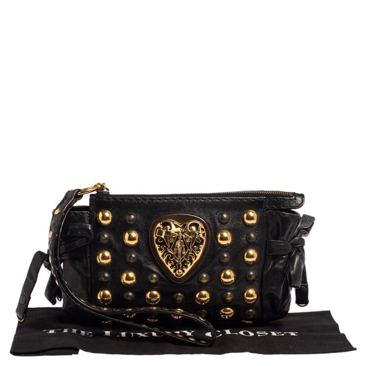 Pre Owned Gucci Black Leather Hysteria Studded Wristlet Clutch