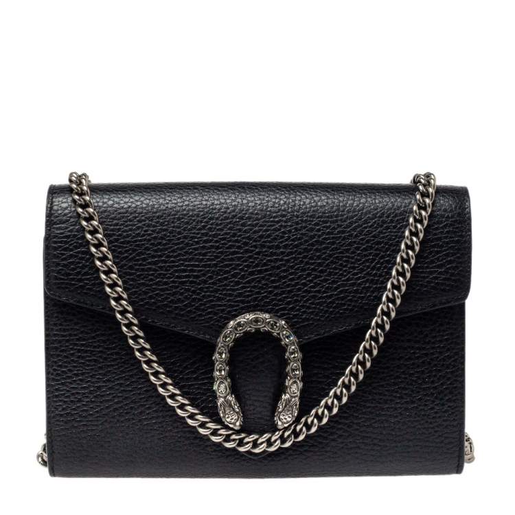 Pre Owned Gucci Black Leather Dionysus Wallet On Chain