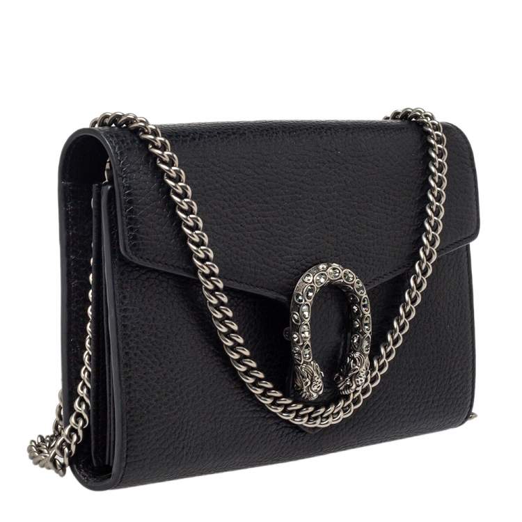 Pre Owned Gucci Black Leather Dionysus Wallet On Chain