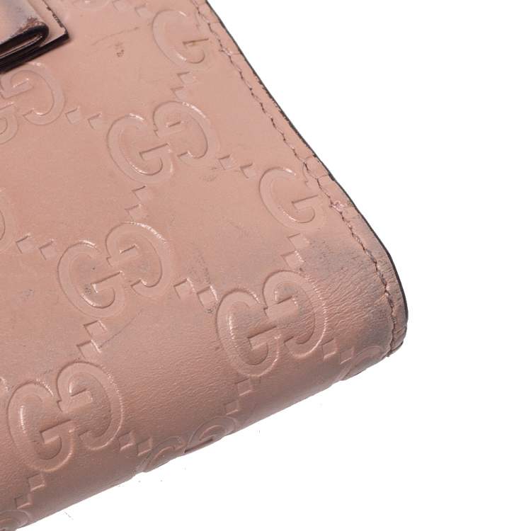 Pre Owned Gucci Pink Guccissima Leather Bow Card Case