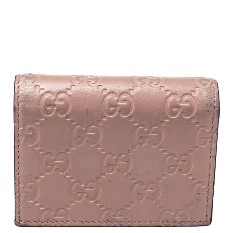 Pre Owned Gucci Pink Guccissima Leather Bow Card Case