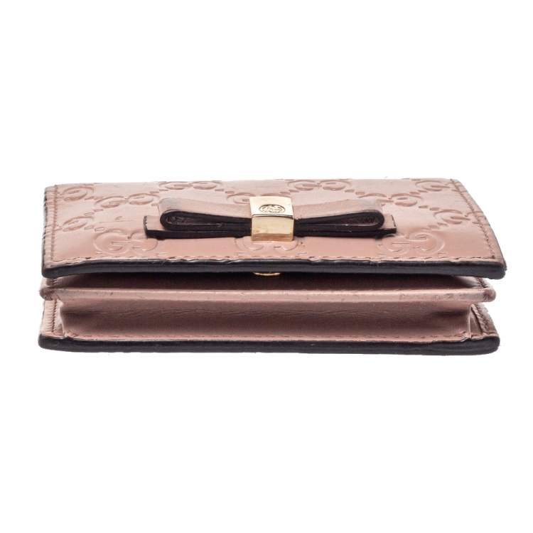 Pre Owned Gucci Pink Guccissima Leather Bow Card Case