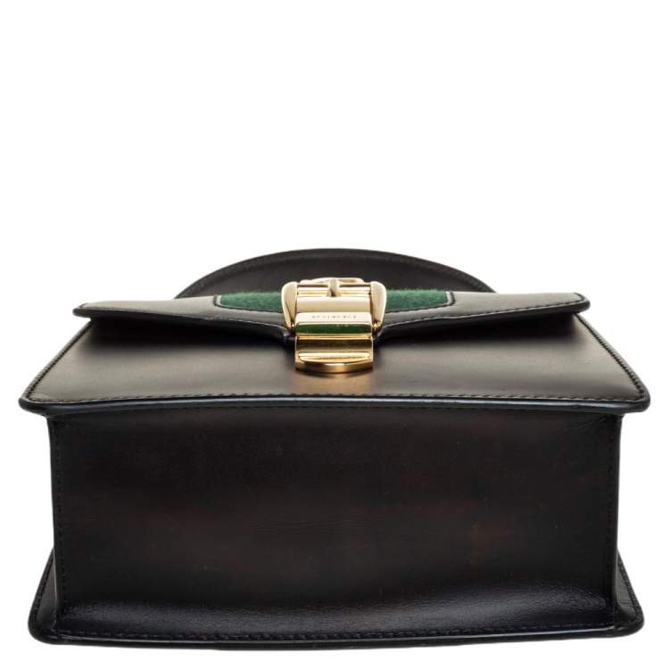 Pre Owned Gucci Black Leather Mini Web Sylvie Top Handle Bag