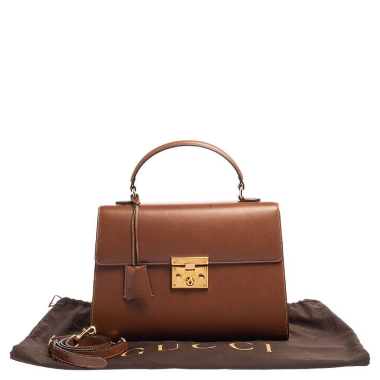 Pre Owned Gucci Brown Leather Medium Padlock Top Handle Bag
