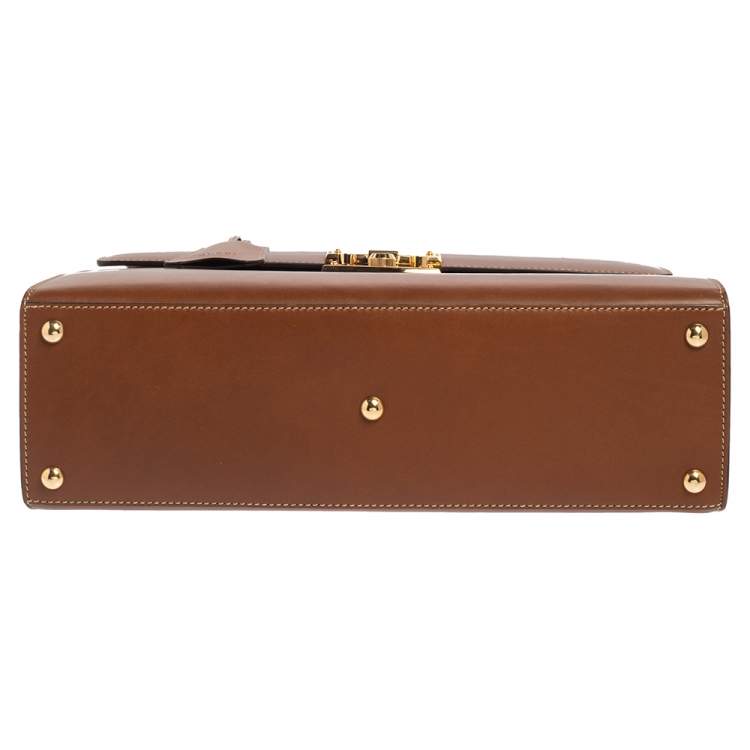 Pre Owned Gucci Brown Leather Medium Padlock Top Handle Bag