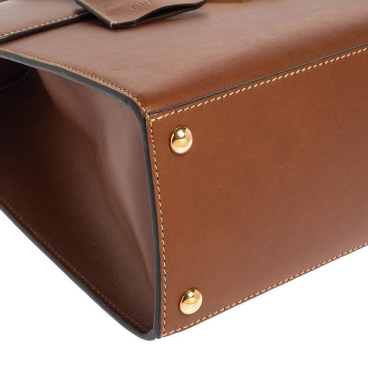 Pre Owned Gucci Brown Leather Medium Padlock Top Handle Bag