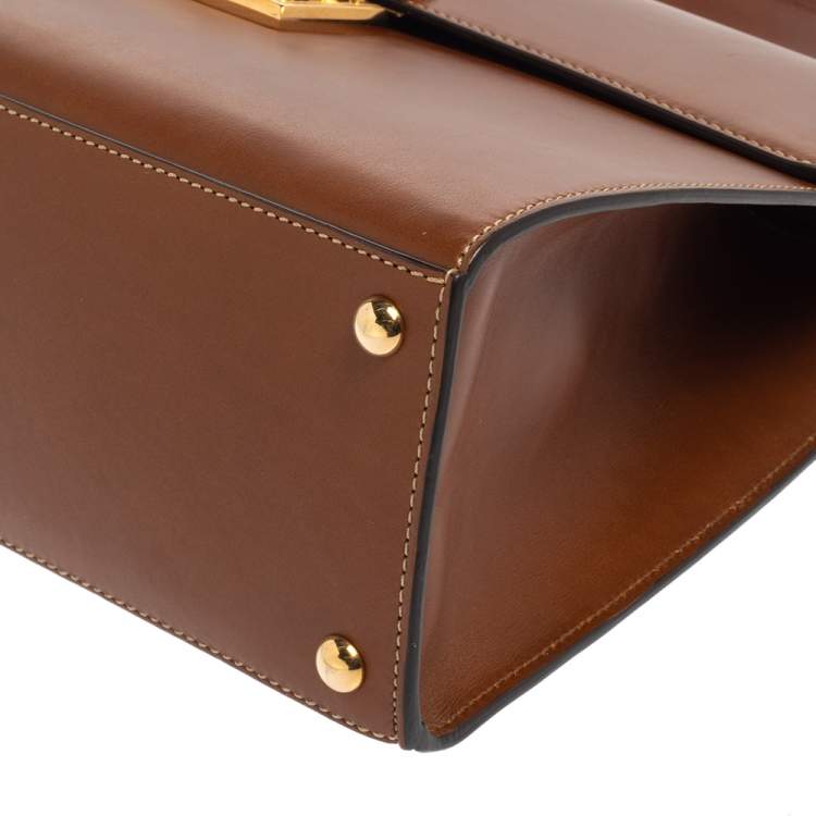 Pre Owned Gucci Brown Leather Medium Padlock Top Handle Bag