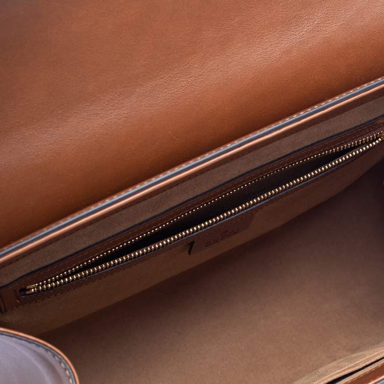 Pre Owned Gucci Brown Leather Medium Padlock Top Handle Bag