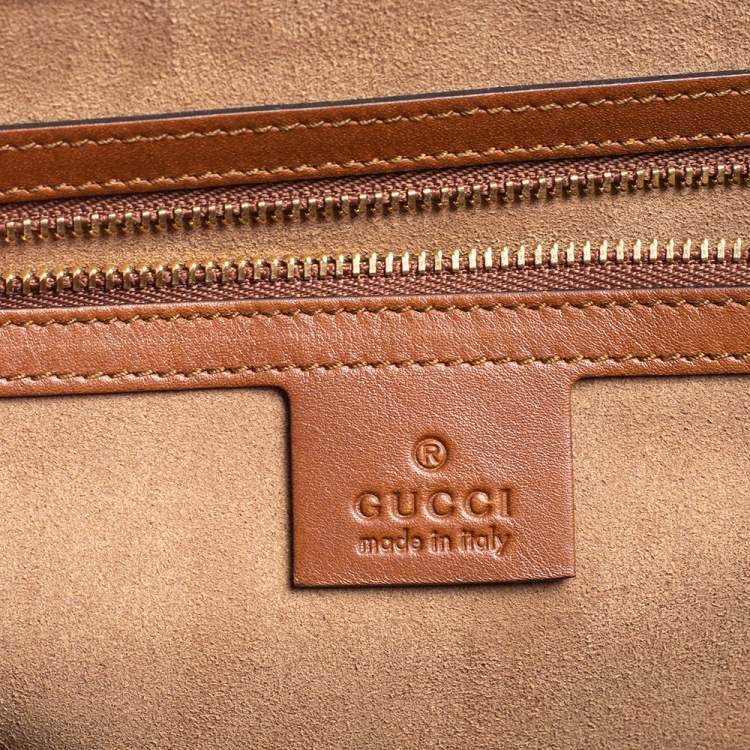 Pre Owned Gucci Brown Leather Medium Padlock Top Handle Bag