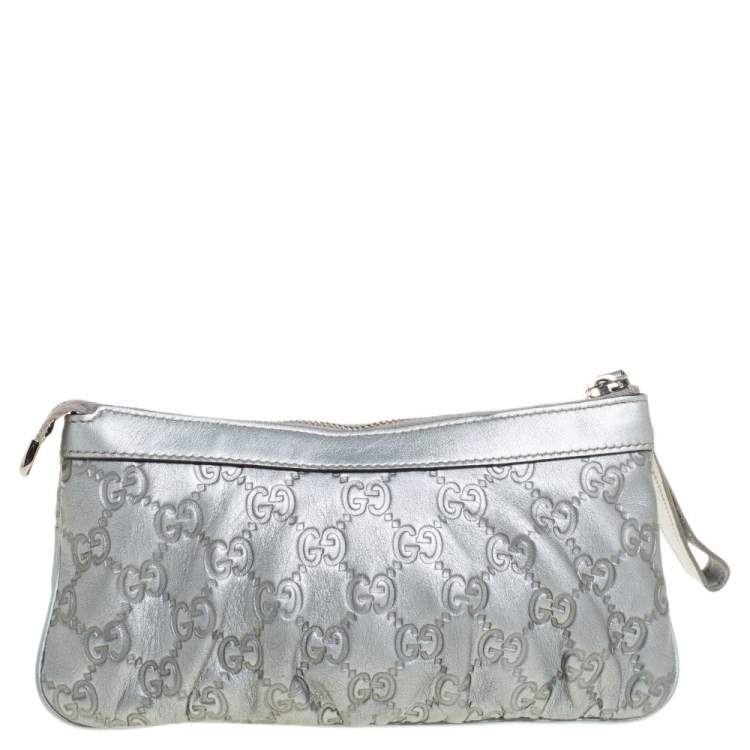 Pre Owned Gucci Grey Guccissima Leather Wristlet Pochette