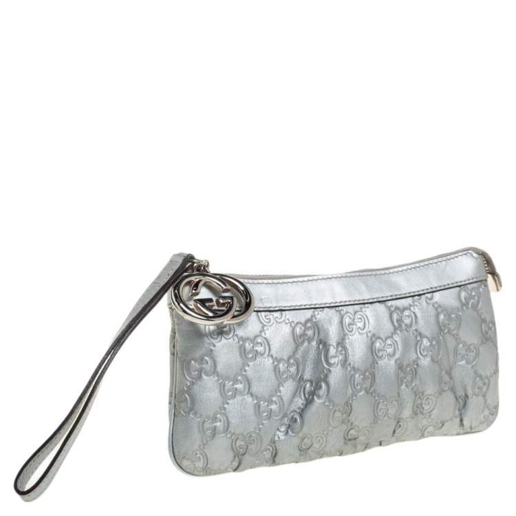 Pre Owned Gucci Grey Guccissima Leather Wristlet Pochette