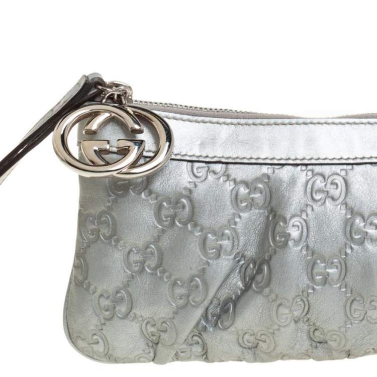 Pre Owned Gucci Grey Guccissima Leather Wristlet Pochette