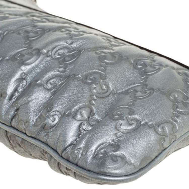 Pre Owned Gucci Grey Guccissima Leather Wristlet Pochette