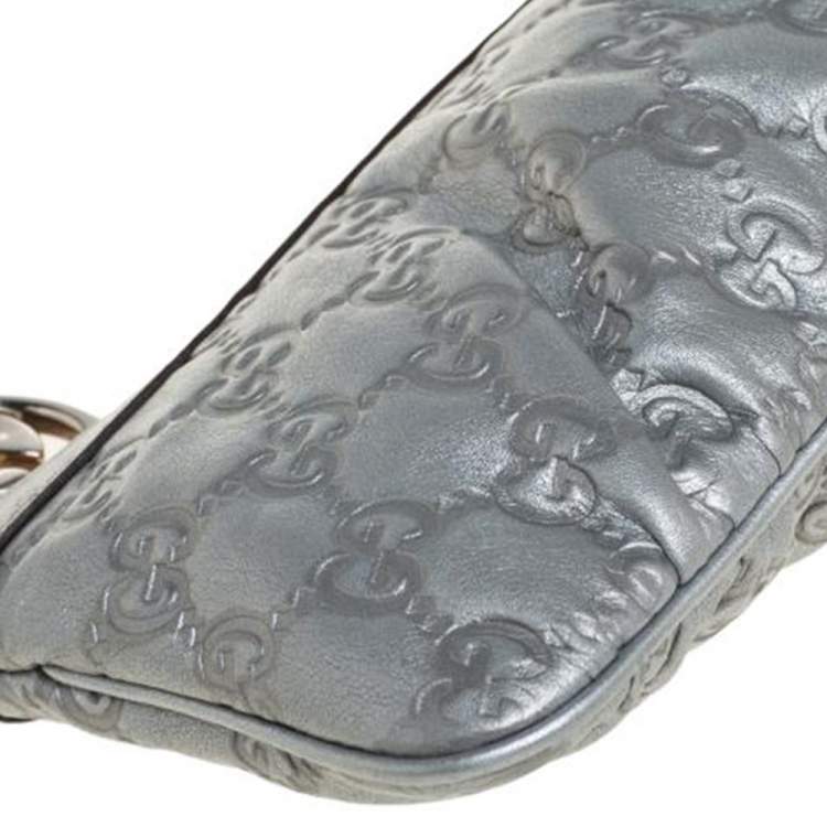 Pre Owned Gucci Grey Guccissima Leather Wristlet Pochette