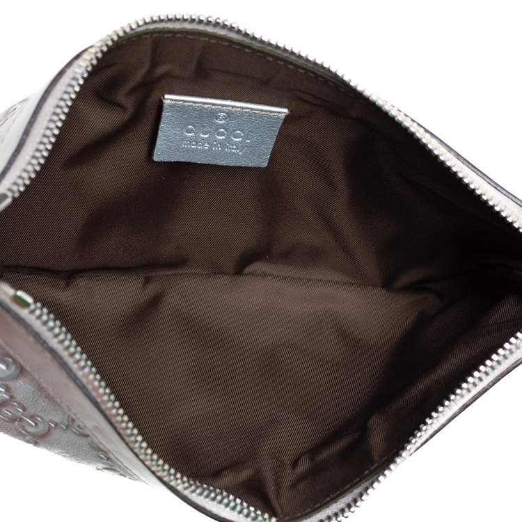 Pre Owned Gucci Grey Guccissima Leather Wristlet Pochette