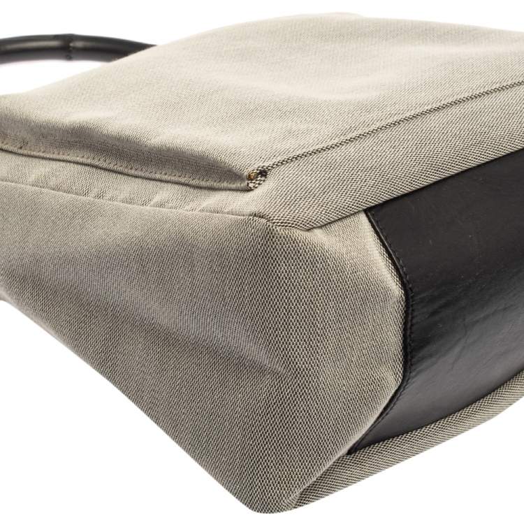 مملوكة مسبقًا Gucci Grey/Black Canvas Bamboo Top Handle Bag