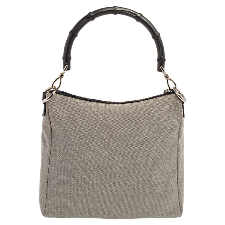مملوكة مسبقًا Gucci Grey/Black Canvas Bamboo Top Handle Bag