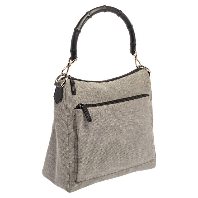 مملوكة مسبقًا Gucci Grey/Black Canvas Bamboo Top Handle Bag