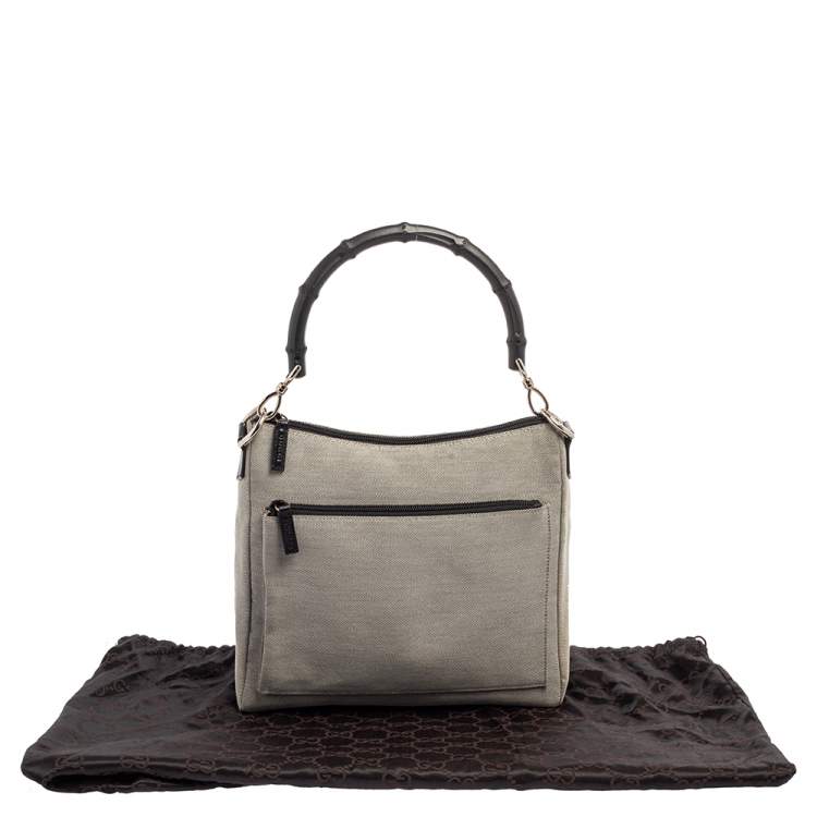 مملوكة مسبقًا Gucci Grey/Black Canvas Bamboo Top Handle Bag