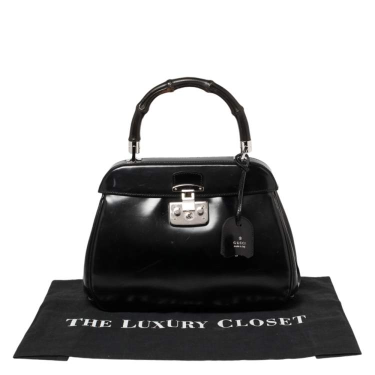 Pre Owned Gucci Black Glossy Leather Medium Lady Lock Top Handle Bag