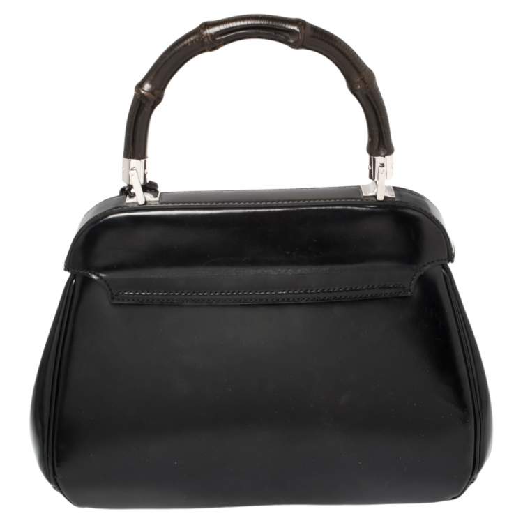 Pre Owned Gucci Black Glossy Leather Medium Lady Lock Top Handle Bag