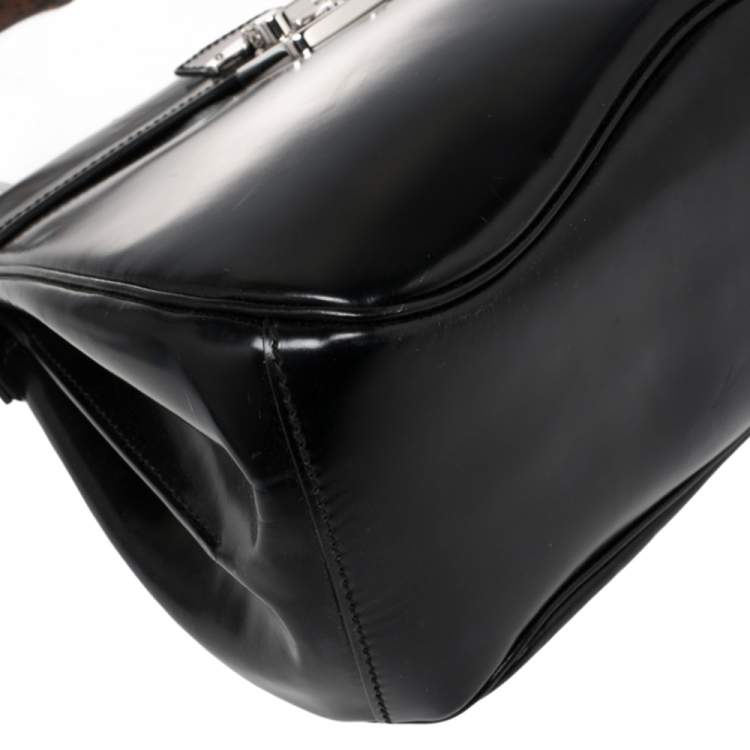 Pre Owned Gucci Black Glossy Leather Medium Lady Lock Top Handle Bag