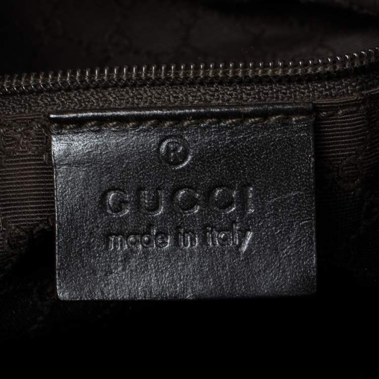 Pre Owned Gucci Khaki Brown Canvas and Leather Trim Web Detail Hobo