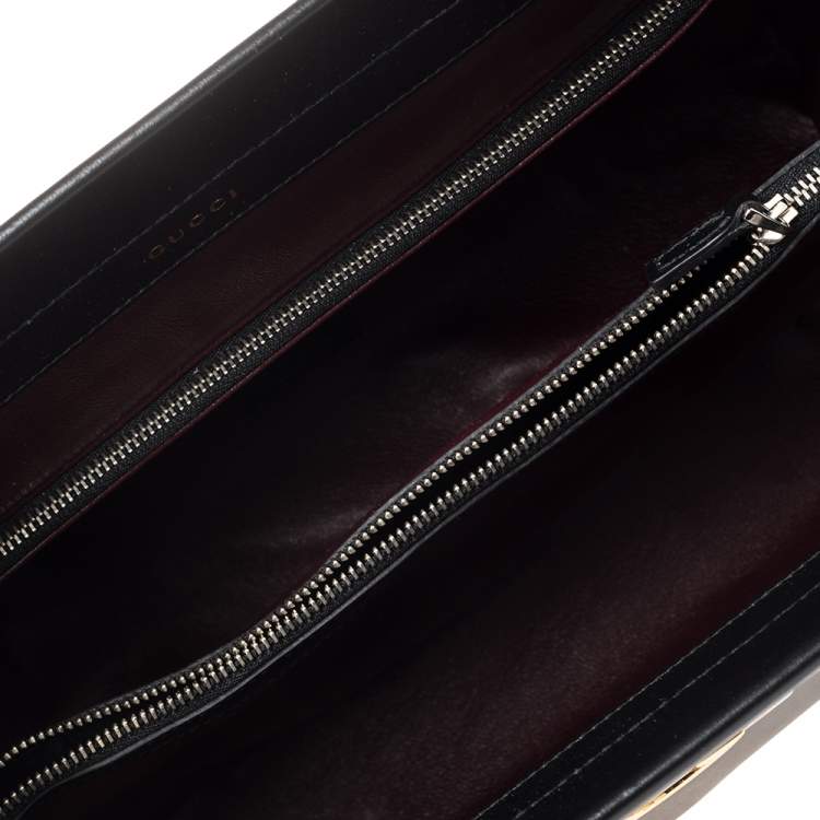 Pre Owned Gucci Black/Beige Leather Zumi Diagonal Stripe Top Handle Bag