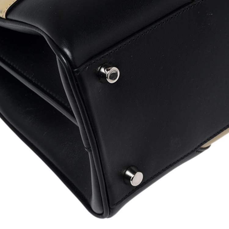 Pre Owned Gucci Black/Beige Leather Zumi Diagonal Stripe Top Handle Bag